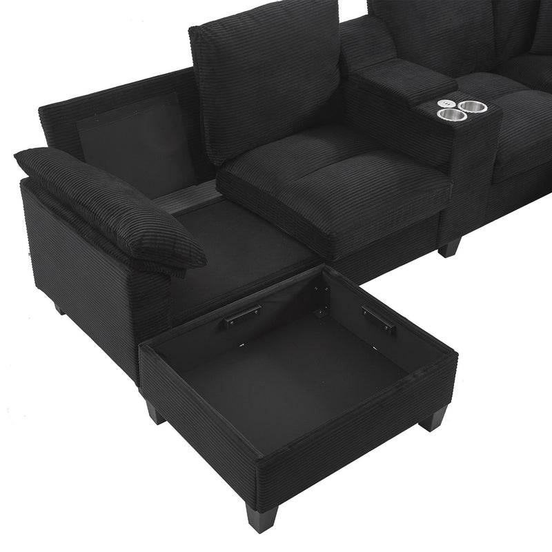 Modern U-Shaped Sectional Sofa With Storage Ottomans
