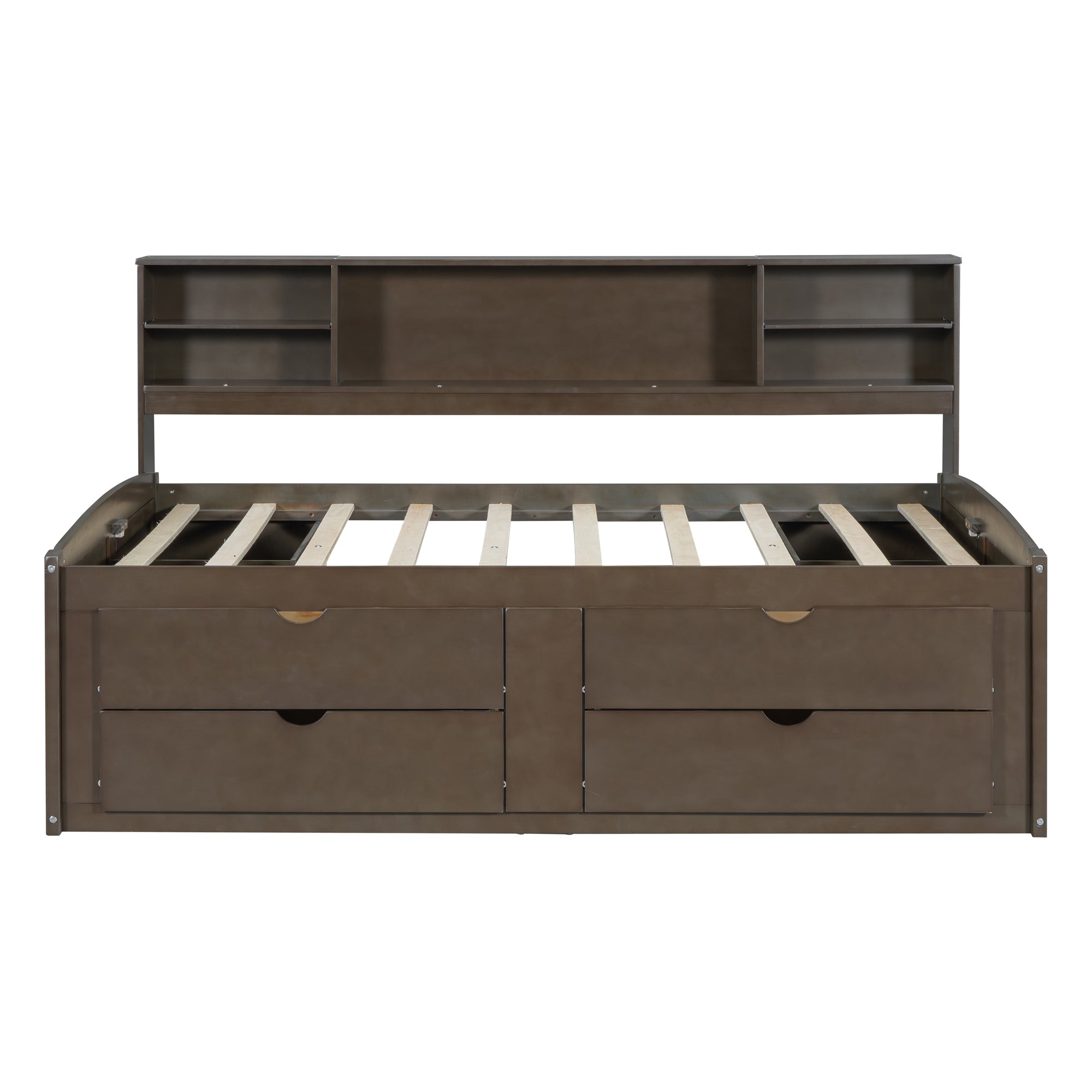 Full Size Wood Daybed with 2 Bedside Cabinets, Upper Shelves and 4 Drawers, Antique Brown - Atlantic Fine Furniture Melbourne FL
