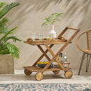 Riviera Bar Cart Stained Mobile With Wheels For Entertaining - Natural Stained