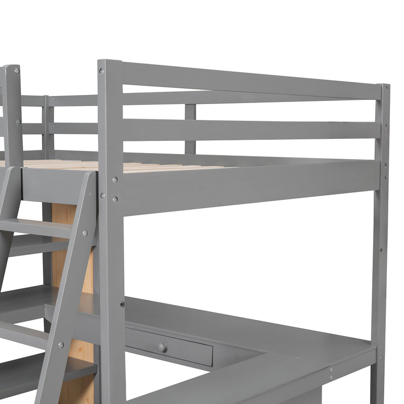 Loft Bed With Ladder, Shelves, And Desk