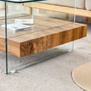 Modern 2 Tier Square Coffee Table, Elegant Marble Pattern