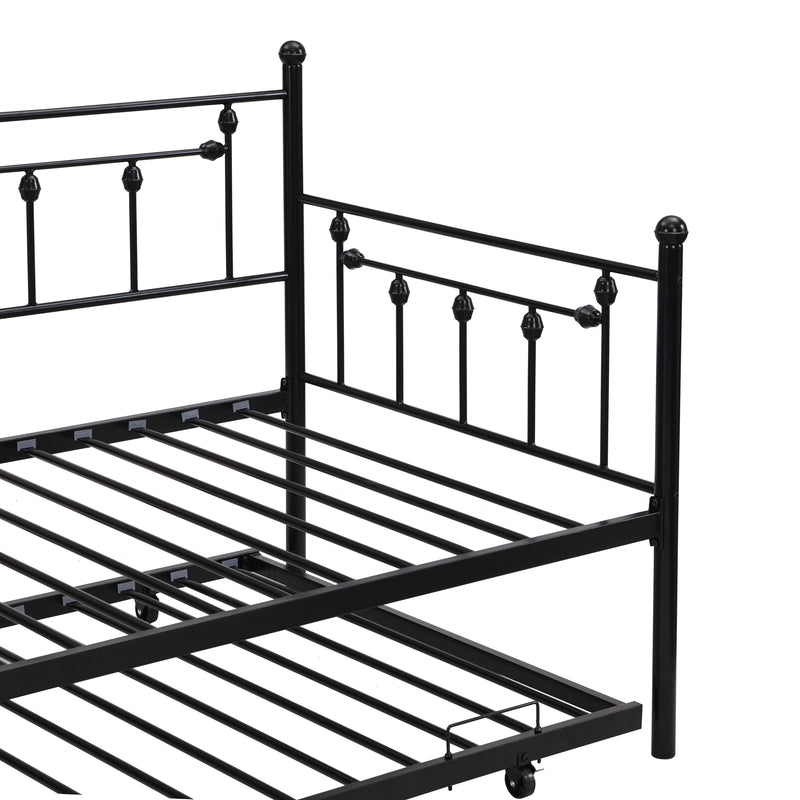 Twin Size Metal Daybed with Pull Out Trundle, Modern 2 in 1 Sofa Bed Frame for Kids Teens Adults,Single Daybed Sofa Bed Frame for Bedroom Living Room Guest Room,No Box Spring Needed