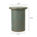 Round Outdoor End Table With Tree Stump Design For Patio - Golden / Green / Peacock