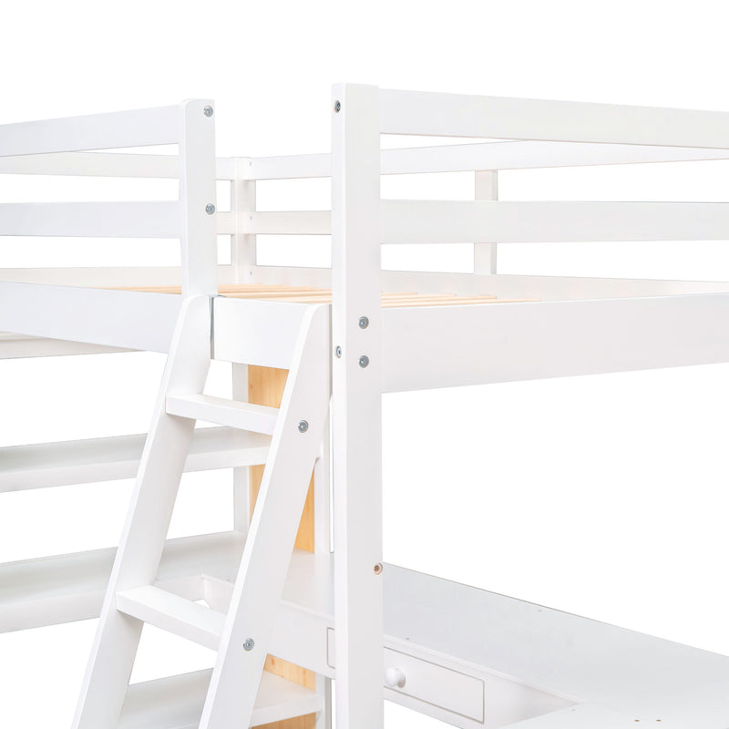 Loft Bed With Ladder, Shelves, And Desk
