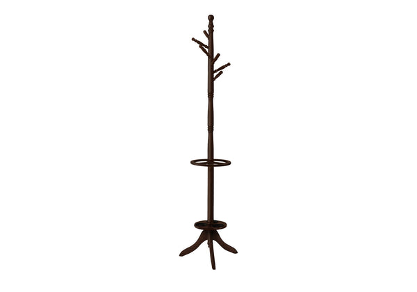 Free Standing Coat Rack 6 Hooks For Entryway With Umbrella Holder - Cherry