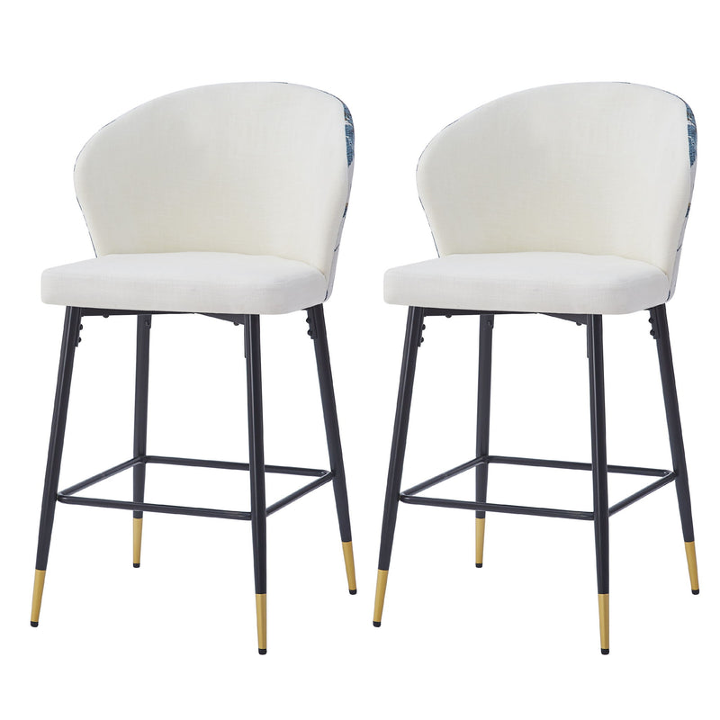 Counter Height Bar Stools (Set of 2), Jacquard Upholstered, Metal Footrest