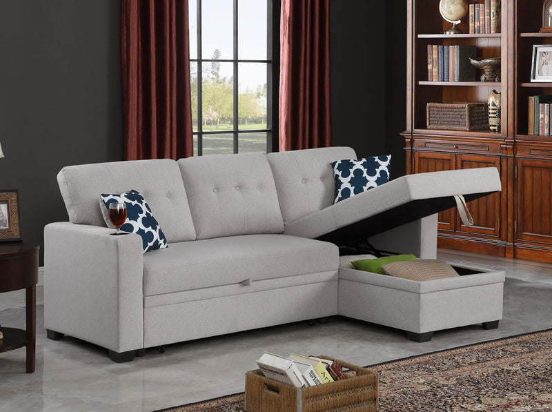 82" Width Sectional With Storage Chaise And Cupholder Armrest