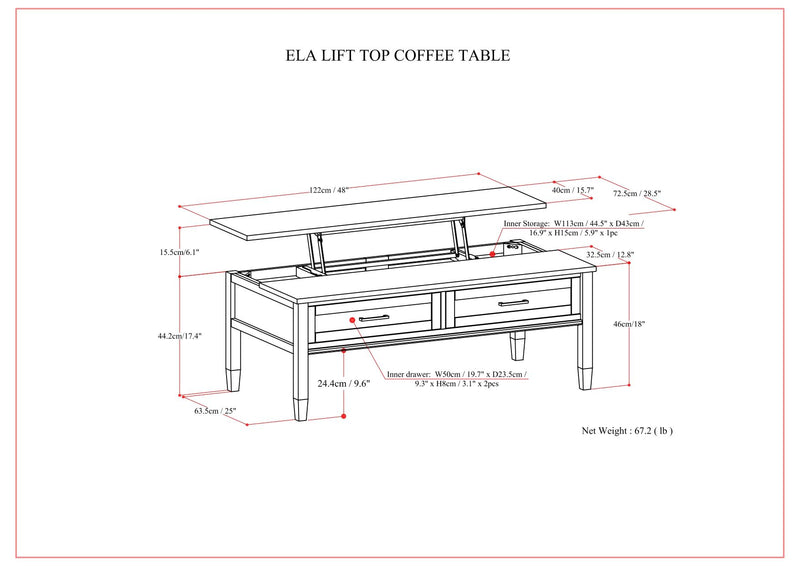 Ela - Lift Top Coffee Table - Smoky Brown