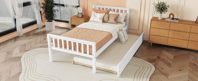 Twin Bed With Trundle, Platform Bed Frame With Headboard And Footboard, For Bedroom Small Living Space, No Box Spring Needed