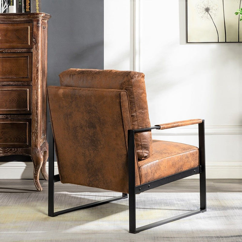 Classic Mid Century Modern Accent Chair With Durable Square Metal Frame, Armchair