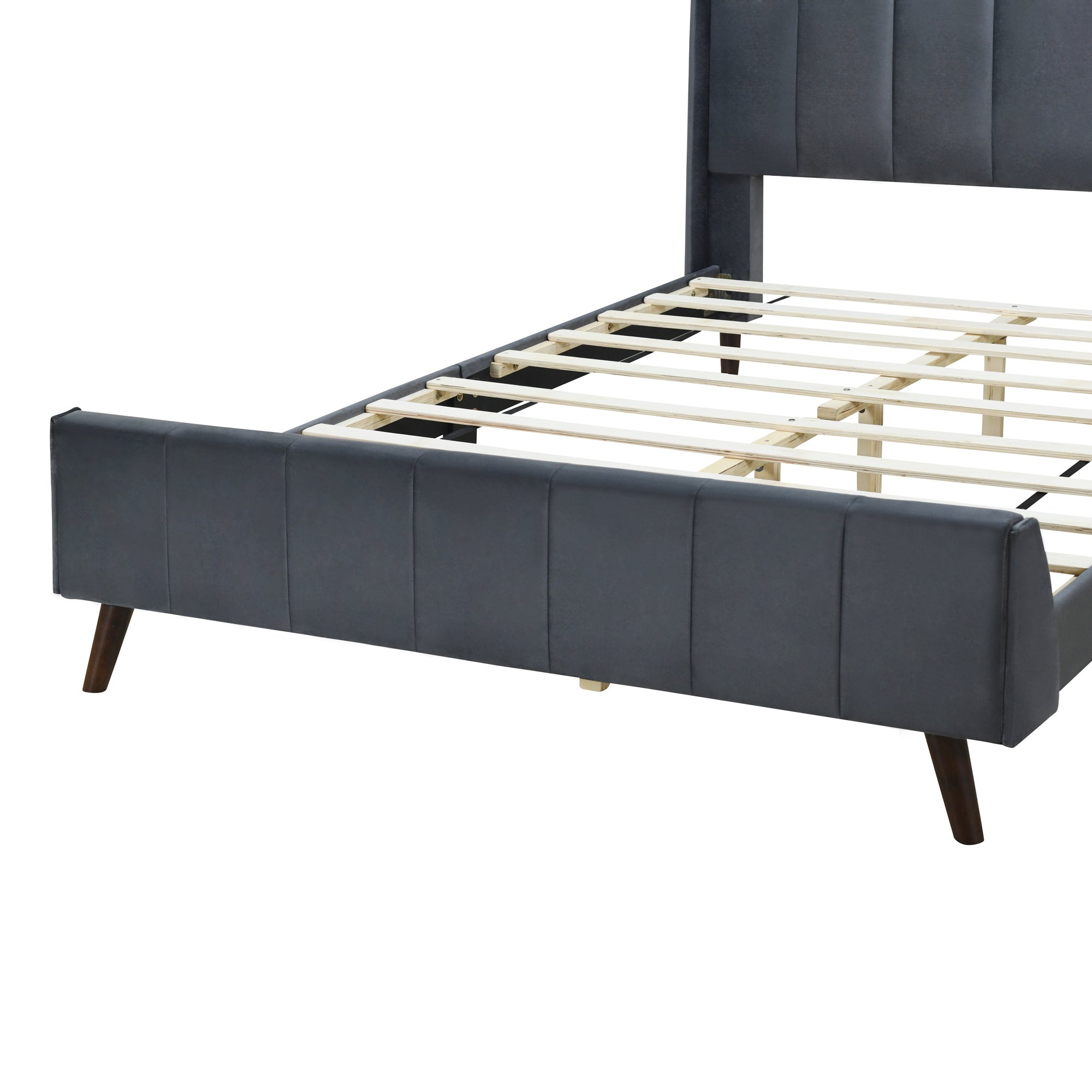 Queen Size Upholstered Platform Bed, Velvet, Gray - Atlantic Fine Furniture Melbourne FL