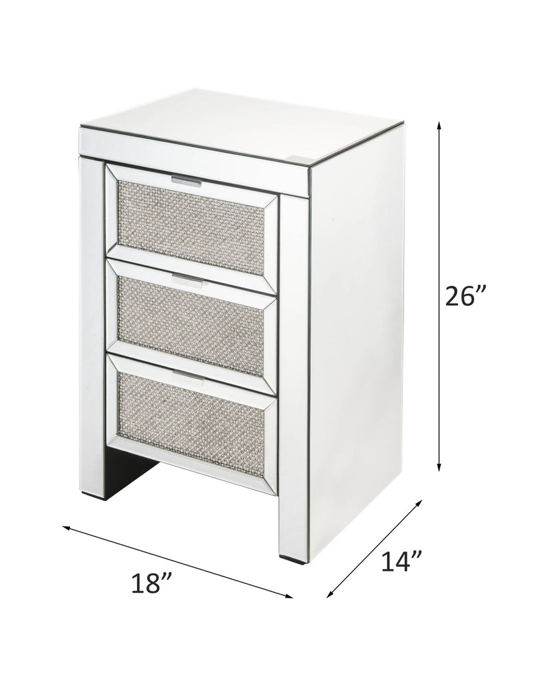 Noralie - Accent Table, 3 Storage Drawers - Mirrored & Faux Diamonds