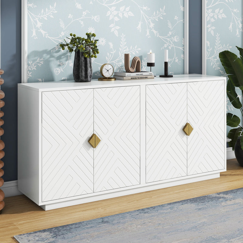 Modern Functional Large Storage Space Sideboard With Wooden Triangular Handles And Adjustable Shelves For Living Room And Dining Room