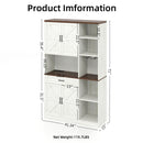 Farmhouse Kitchen Pantry Sideboard With Cabinet And Drawer, Multi Functional Kitchen Buffet With Hutch And Glass Holder, Microwave Stand With Charging Station - Brown / Antique White