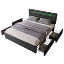 Bed Frame Queen Size, Upholstered Platform Bed Frame with 4 Storage Drawers and LED Lights & Adjustable Headboard,No Box Spring Needed,Grey
