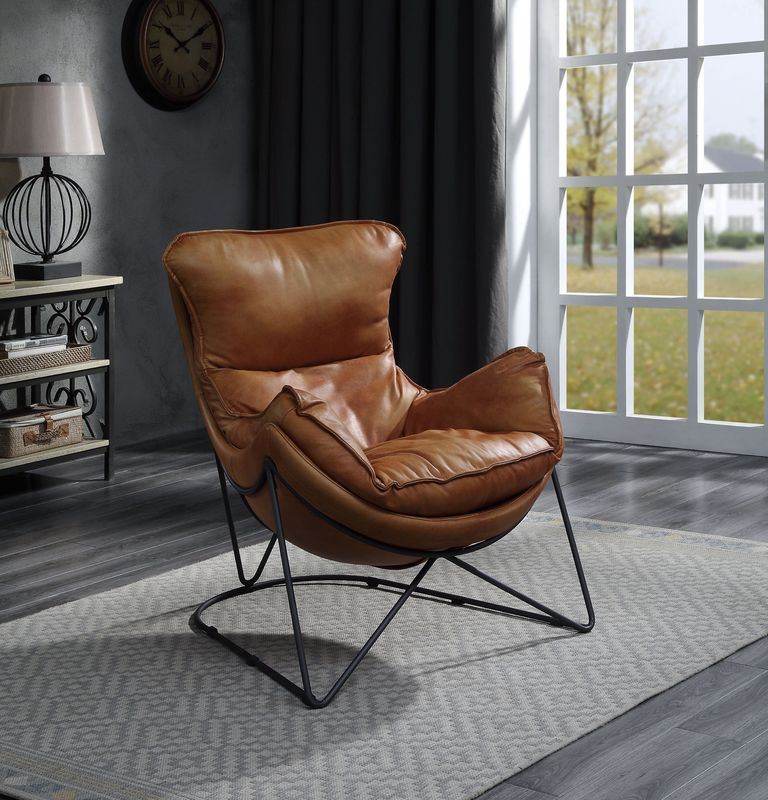Thurshan - Accent Chair - Aperol Top Grain Leather & Black Finish