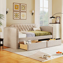 Twin Size Upholstered Daybed with Drawers for Guest Room, Small Bedroom, Study Room, Beige