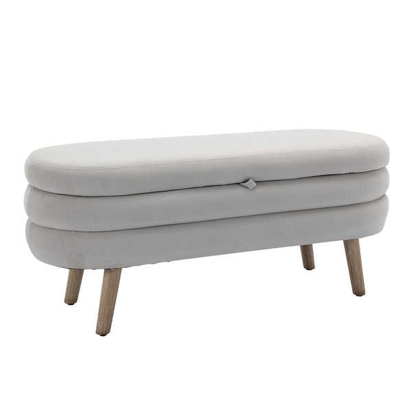 Velvet Fabric Storage Bench With Wood Legs