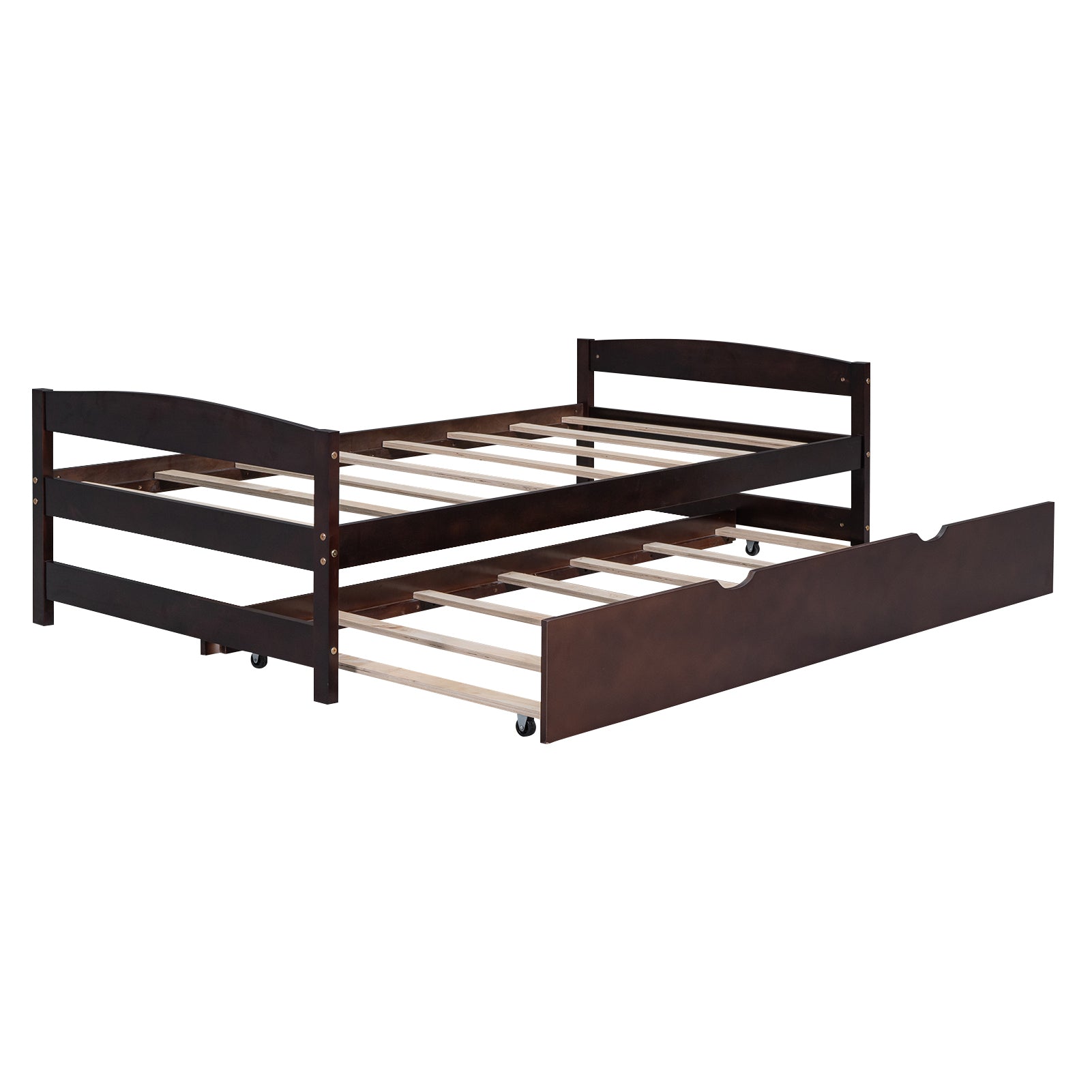 Twin Size Platform Bed with Twin Size Trundle, Espresso - Atlantic Fine Furniture Melbourne FL