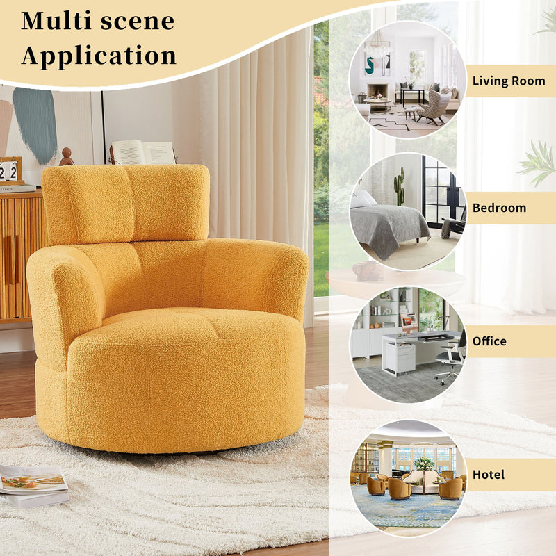 360° Swivel Chair Upholstered Accent Barrel Chair With Adjustable Headrest