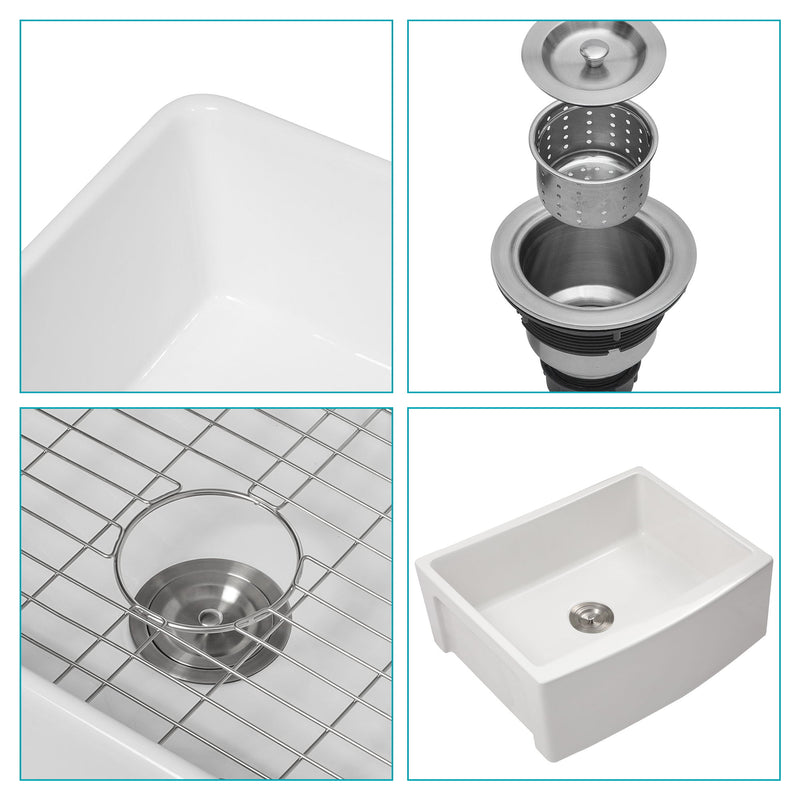 Farmhouse Sink, Apron Front Single Bowl With Arch Edge Design