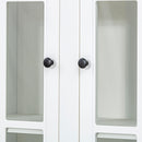 Retro Style Wall Suit With Glass Doors, 75.25" Tall Display Cabinets & Triangle Sided Bookshelves - White