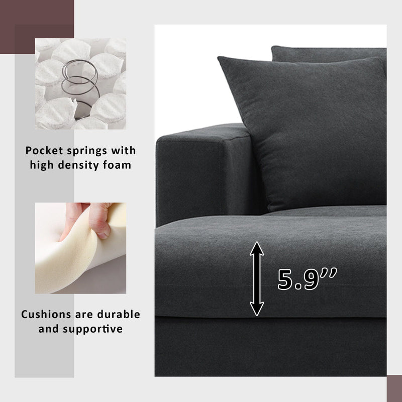 Modern Sectional Sofa With Throw Pillows, Cloud L Shaped Couch Set With Wide 4 Seat Comfy Couch Set With Movable Ottoman