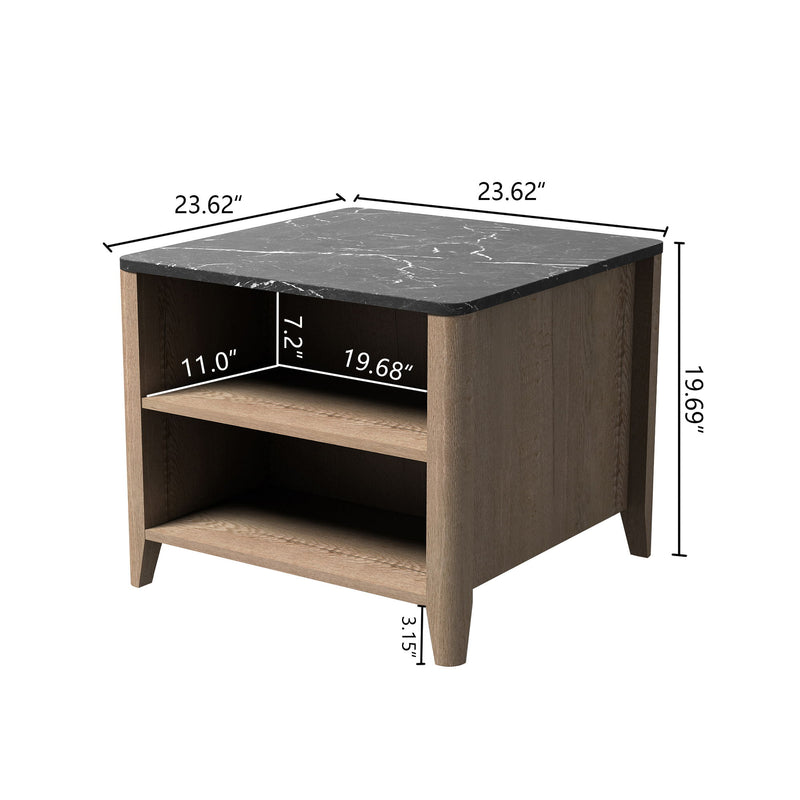 Wood Grain Coffee Table, Nightstand - Black / Tobacco