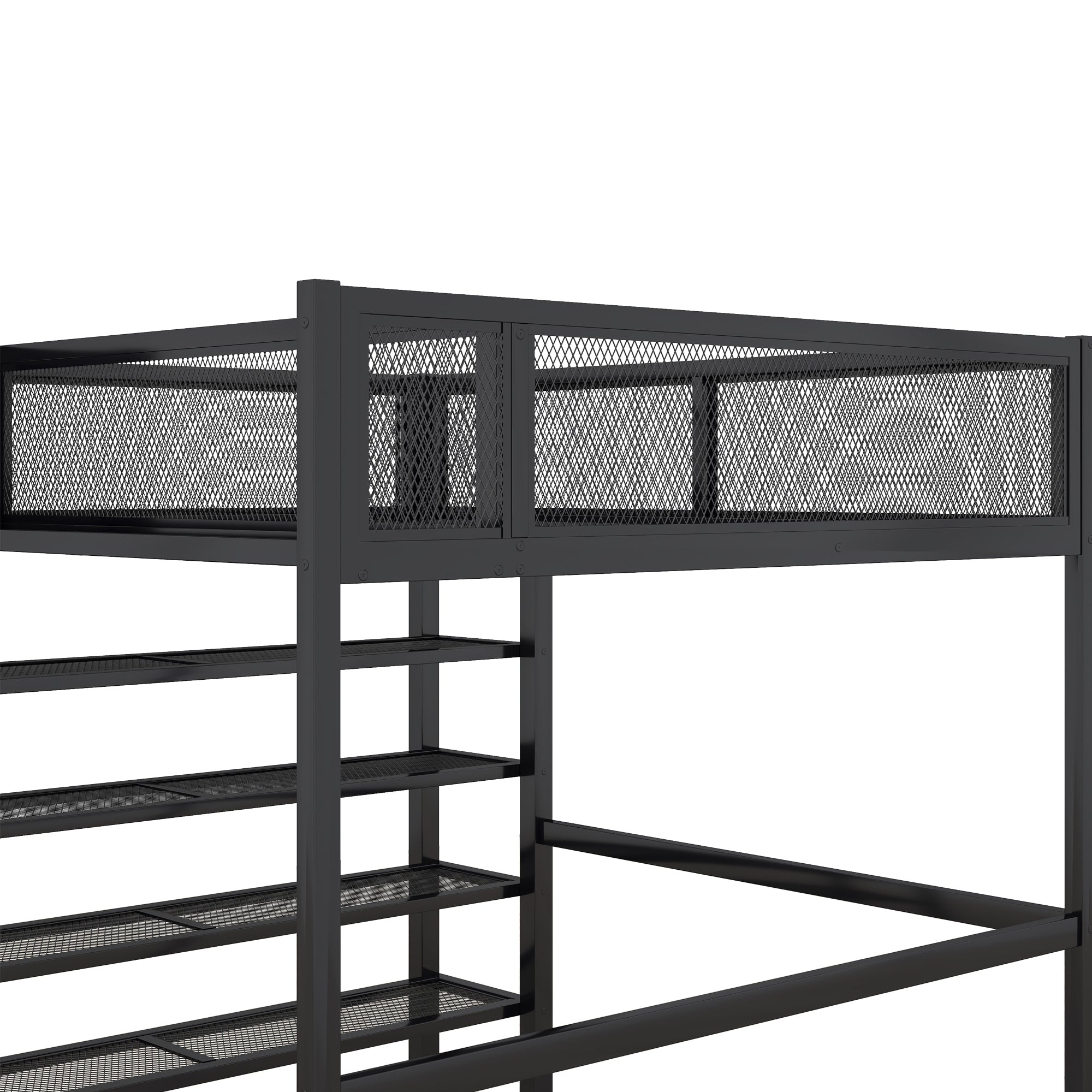 Full Size Metal Loft Bed with 4-Tier Shelves and Storage, Black - Atlantic Fine Furniture Melbourne FL