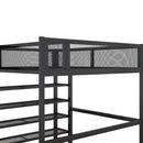 Full Size Metal Loft Bed with 4-Tier Shelves and Storage, Black