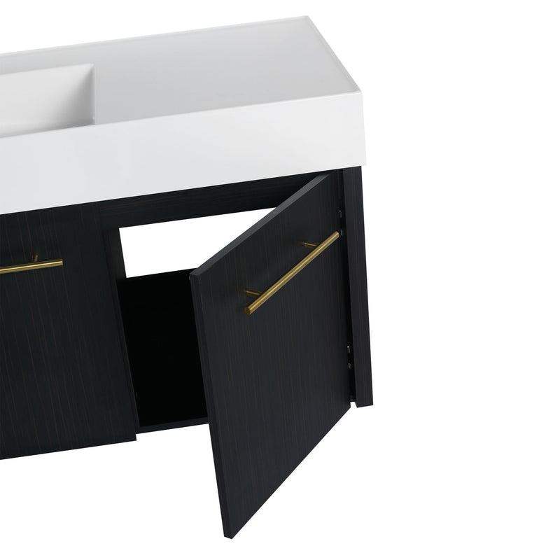 Contemporary 48" Wall Mounted Bathroom Vanity With Resin Sink And Soft Closing Doors And Line - Black Chestnut