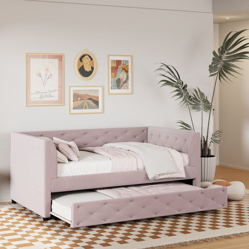 Upholstered Tufted Daybed With Trundle