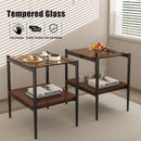 Modern Rectangle End Table (Set of 2) With Tempered Glass Tabletop And Layer - Brown