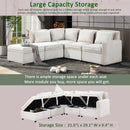 Modular Corduroy Sectional Sofa, Convertible L Shaped Couch Sofa with Storage,  5 Seat Sofa Couch for Living Room, Beige