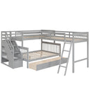 Solid L Shaped Bunk Bed With 3 Drawers, Ladder And Staircase
