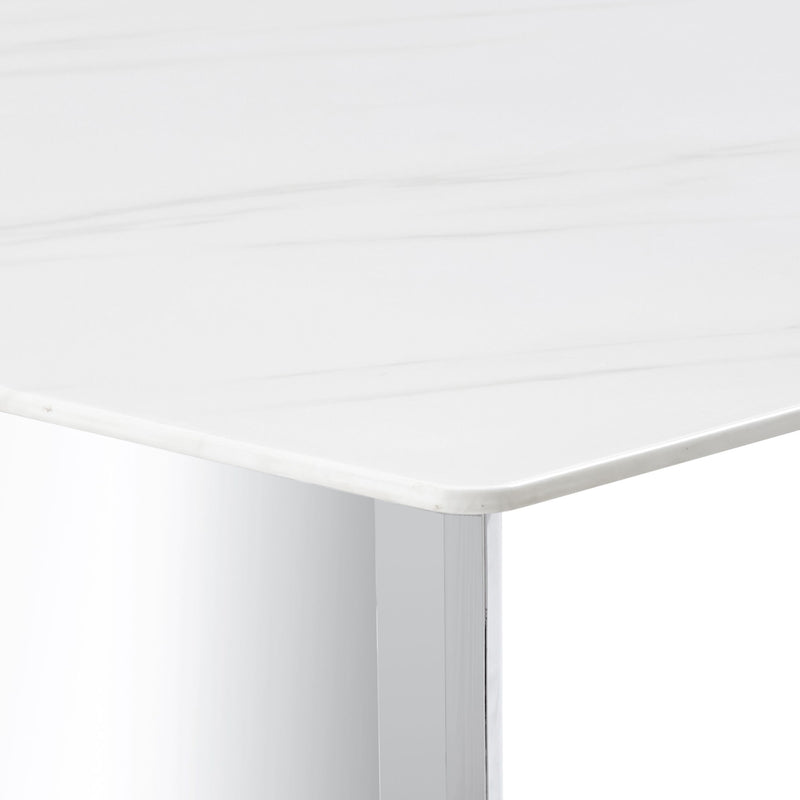 Modern Minimalist Dining Table With Imitation Marble Glass Desktop And Metal Legs