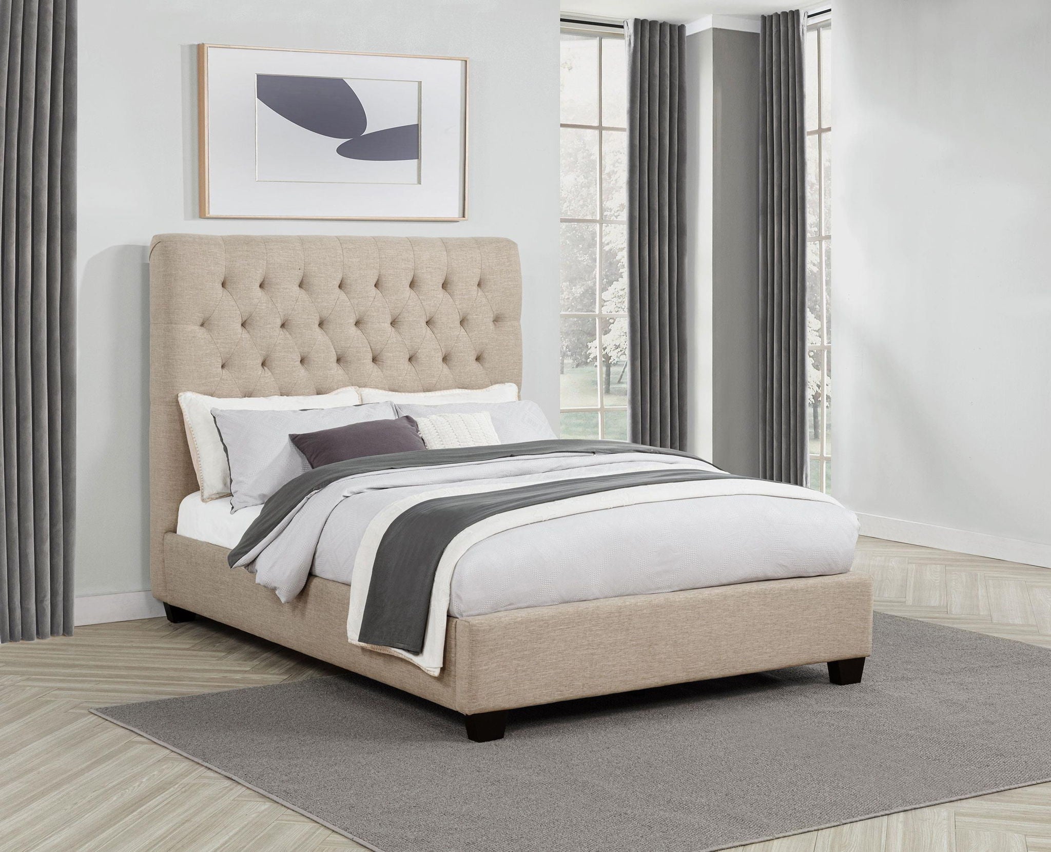 Chloe Upholstered Full Panel Bed Oatmeal