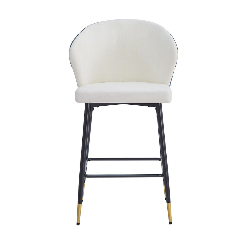 Counter Height Bar Stools (Set of 2), Jacquard Upholstered, Metal Footrest