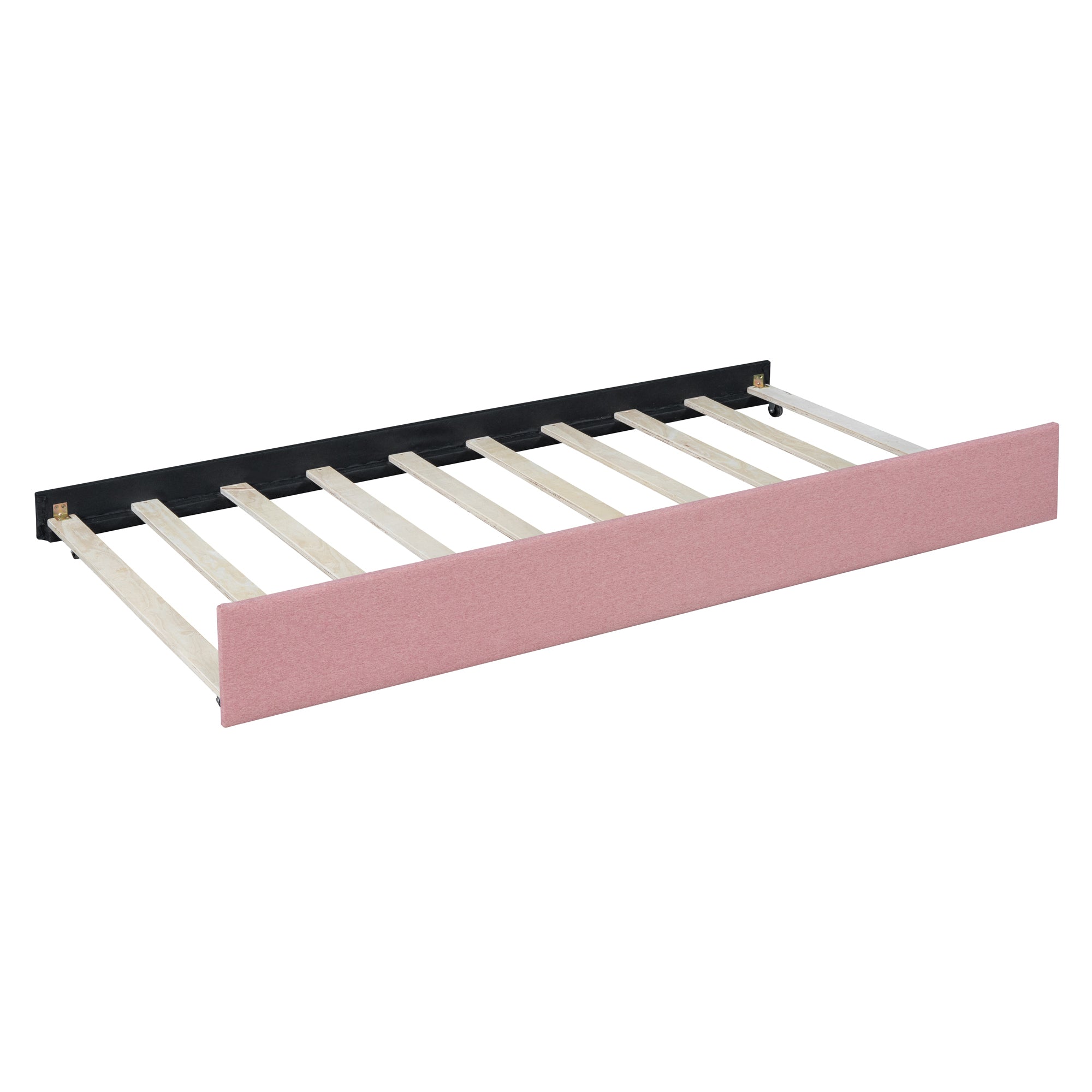 Full Size Upholstered Daybed with Trundle Sofa Bed Frame No Box Spring Needed, Linen Fabric(Pink) - Atlantic Fine Furniture Melbourne FL