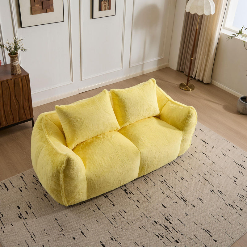 Giant Bean Bag Couch, Ultra Soft Fluffy Loveseat For Living Room Reading Chair With Pillows - Yellow