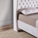 King Size Platform Bed Frame, Velvet Upholstered Sleigh Bed with Scroll Wingback Headboard & Footboard/Button Tufted/No Box Spring Required/Easy Assembly-White