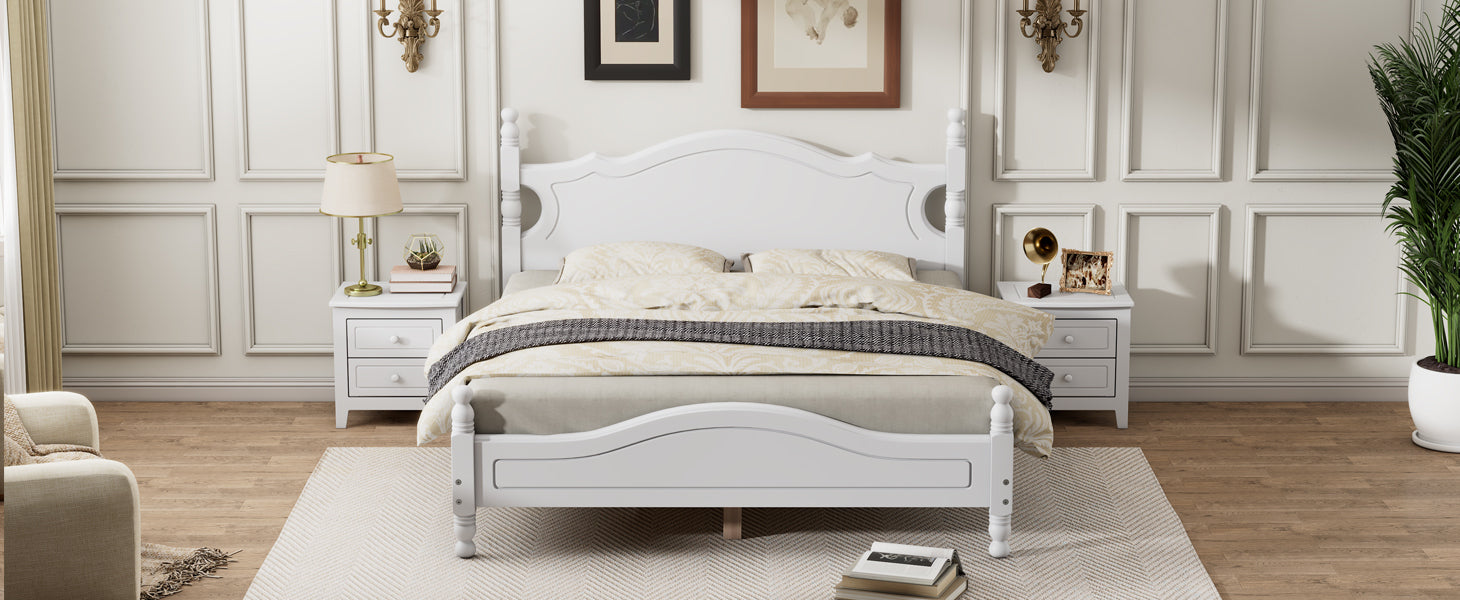 Queen Size Wood Platform Bed Frame,Retro Style Platform Bed with Wooden Slat Support,White - Atlantic Fine Furniture Melbourne FL