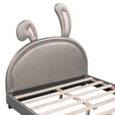 Upholstered Leather Platform Bed With Rabbit Ornament