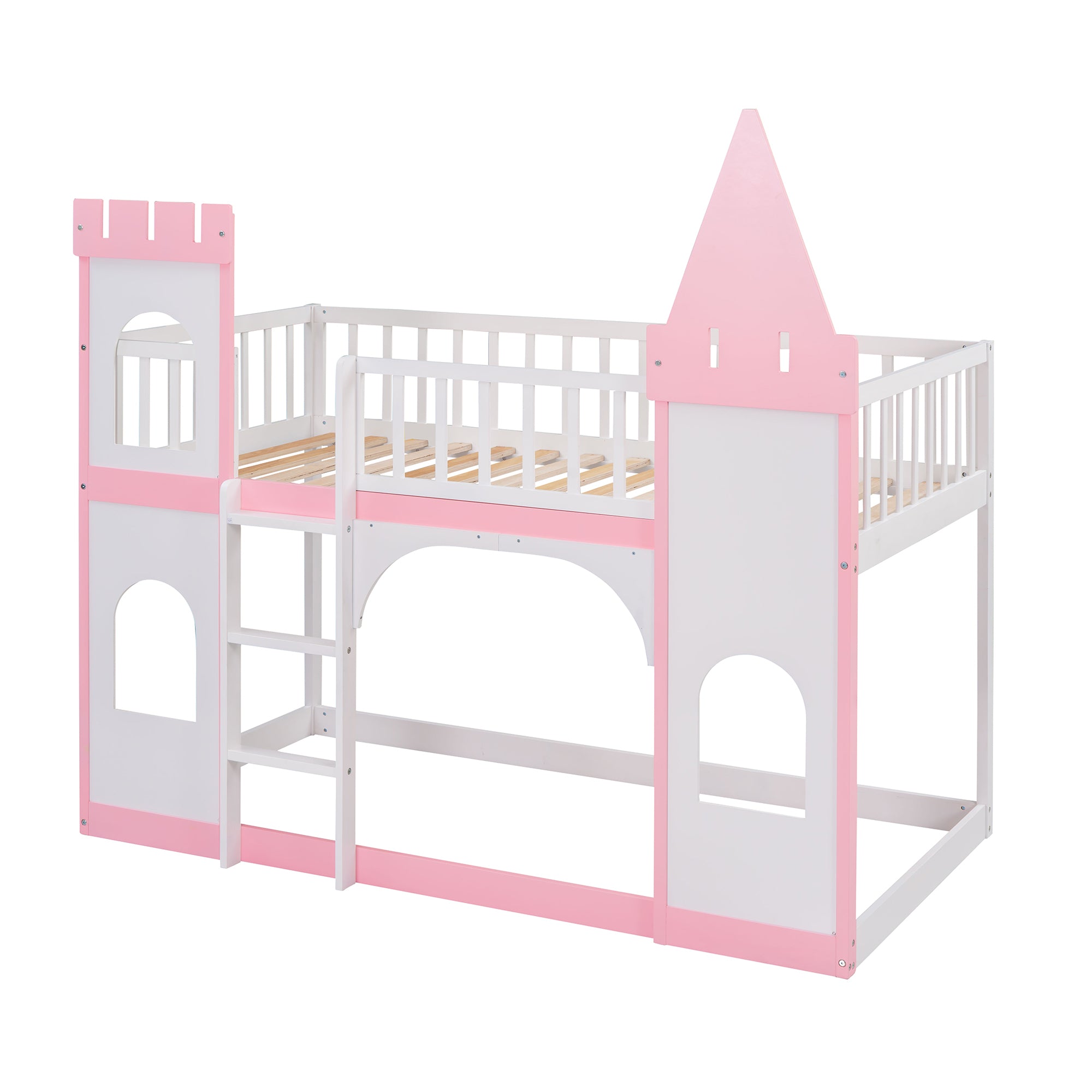 Twin Over Twin Castle Bunk Bed with Ladder - Pink - Atlantic Fine Furniture Melbourne FL