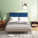 Full Bed Frame, Wood with Wood Headboard Bed Frame with upholstered headboard /  Wood Foundation with Wood Slat Support / No Box Spring Needed / Easy Assembly