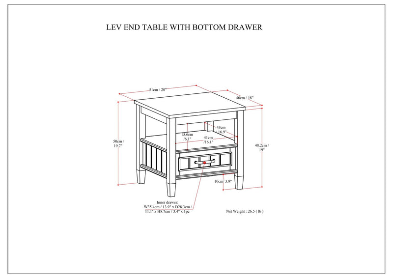 Lev - End Table With Bottom Drawer - Smoky Brown