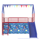 Jack - House Loft Bed With Slide And Curtain Set
