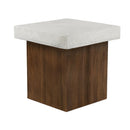 Mgo Square Side Table With Faux Stone Top And Wood Frame - Antique White / Natural Wood
