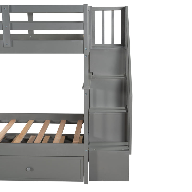 Stairway Twin-Over-Twin Bunk Bed with Twin size Trundle for Bedroom, Dorm, Adults, Gray( old sku: LP000209AAE )