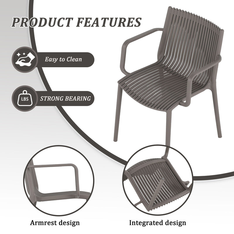 4 Piece Stackable Single Chairs With Vertical Stripe Design For All Weather